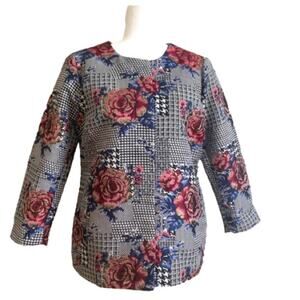 Alfani Blazer Jacket Houndstooth Floral Berry Snap Button Front Medium Petite
